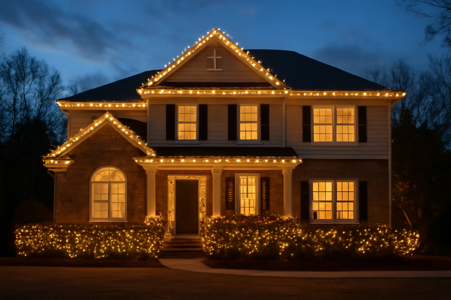 House with holiday lights in Birmingham, Alabama